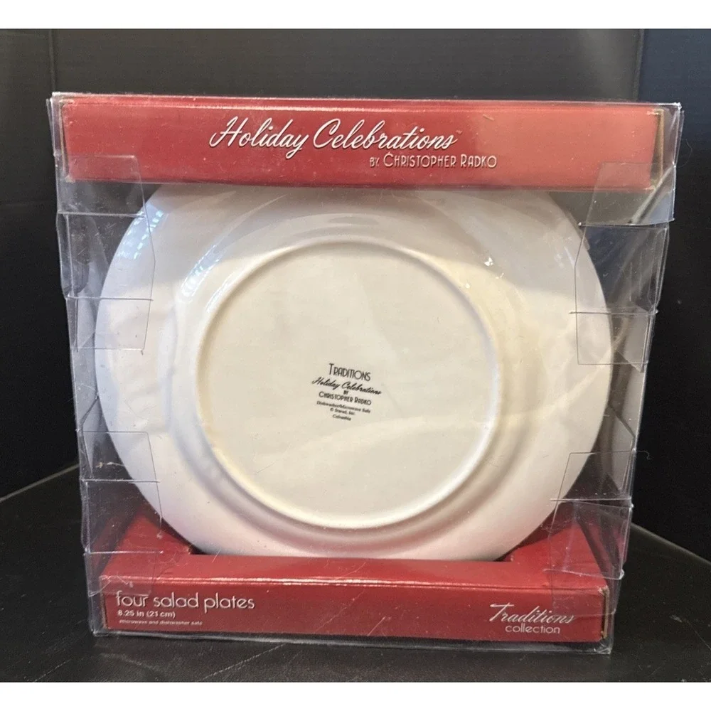 Christopher Radko Holiday Celebrations‎ Christmas Tree Salad Plates Set Of 4 NEW